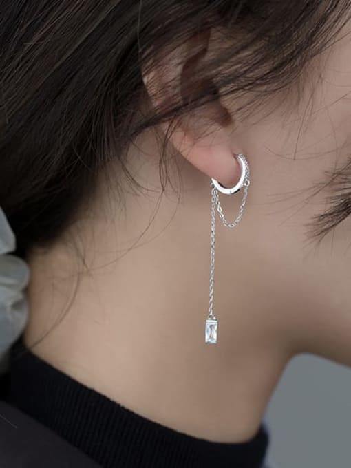 Chris 925 Sterling Silver With White Gold Plated Tassel Delicate Threader Earrings