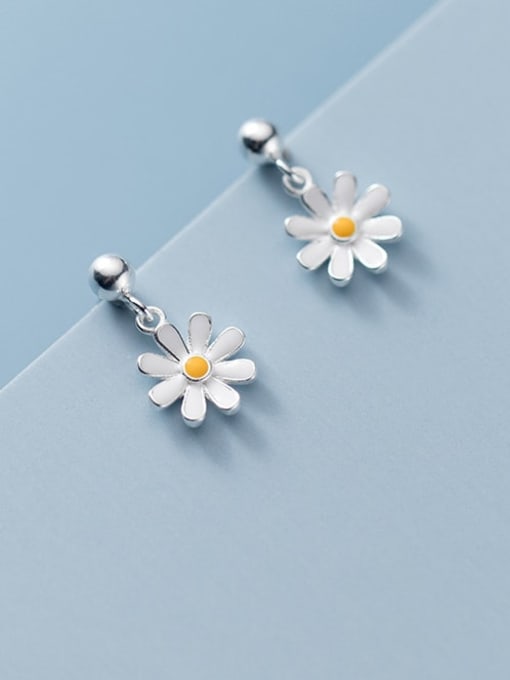 Chris 925 Sterling Silver With Enamel Flower Stud Earrings