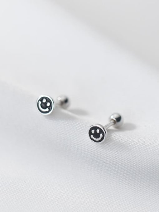 Chris 925 Sterling Silver With Enamel Smile Stud Earrings