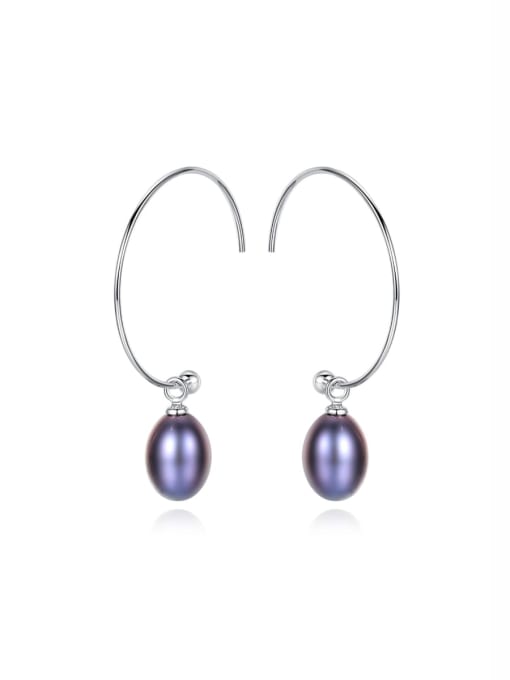 One Next 925 Sterling Silver With Freshwater Pearl Oval Hoop Earrings