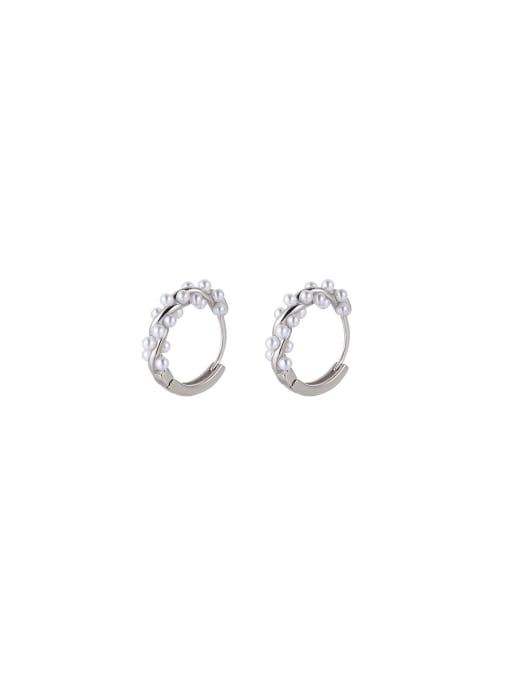 Chris 925 Sterling Silver With Artificial Pearl Hoop Earrings