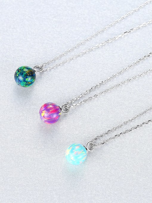 One Next 925 Sterling Silver With Platinum Plated Personalized  Opal Ball Necklace