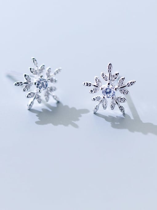 Chris 925 Sterling Silver With White Gold Plated Delicate Flower Stud Earrings