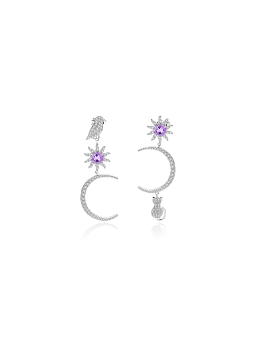 Tina 925 Sterling Silver With White Gold Plated Delicate Moon Drop Earrings