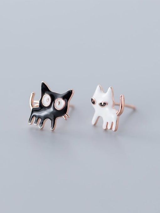 Chris 925 Sterling Silver With Rose Gold Plated Cute Cat Stud Earrings