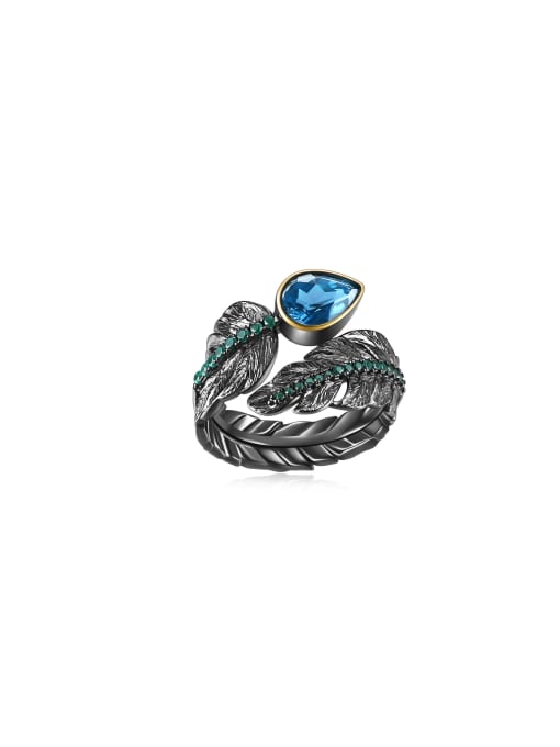 Tina 925 Sterling Silver With Gemstone Feather Statement Rings