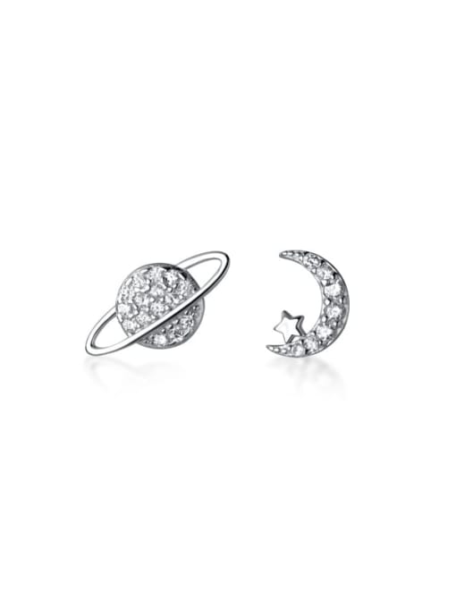 Chris 925 Sterling Silver With Cubic Zirconia Moon Stud Earrings