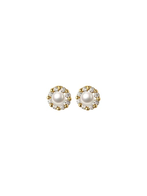 Chris 925 Sterling Silver With 18k Gold Plated Delicate Flower Stud Earrings