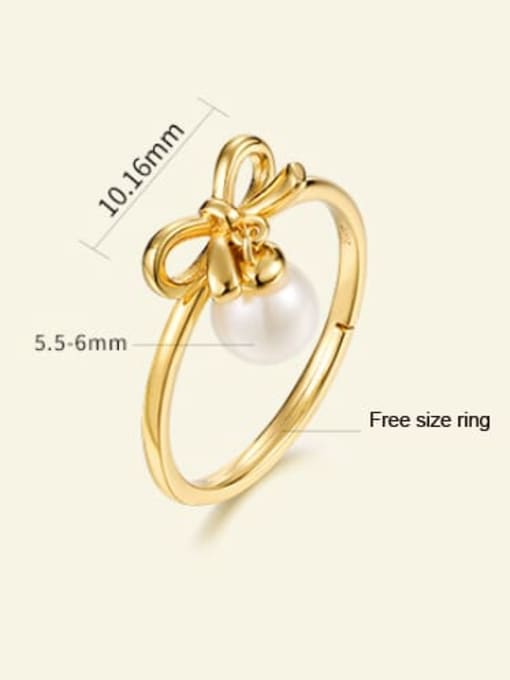 One Next 925 Sterling Silver With Freshwater Pearl Cute Bowknot Free size Ring