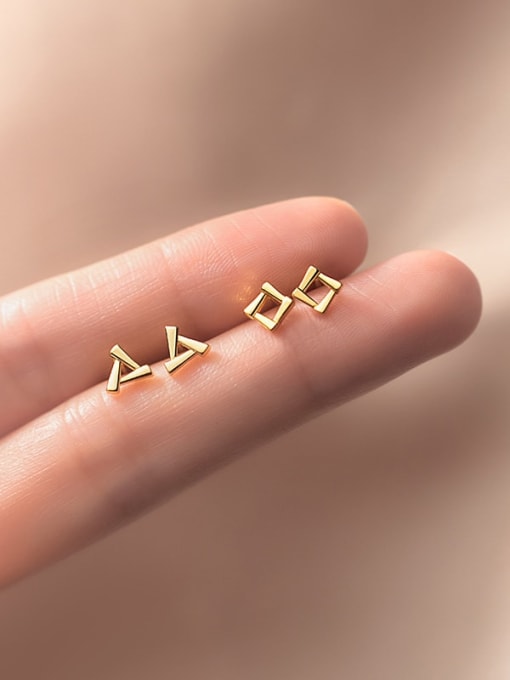 Chris 925 Sterling Silver With 18k Gold Plated Simplistic Geometric Stud Earrings