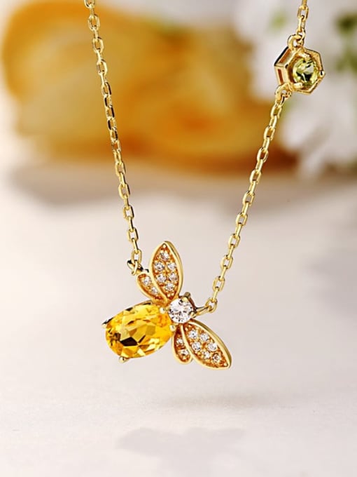 One Next 925 Sterling Silver With 5*7mm Citrine Cute bee Necklaces