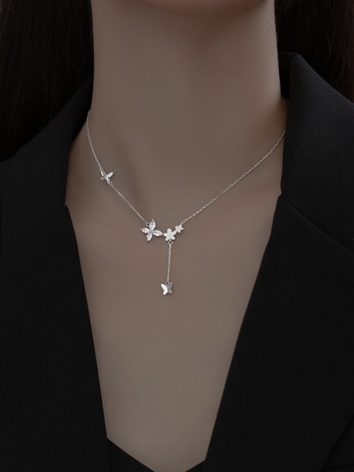 Chris 925 Sterling Silver With White Gold Plated Delicate Butterfly Necklaces