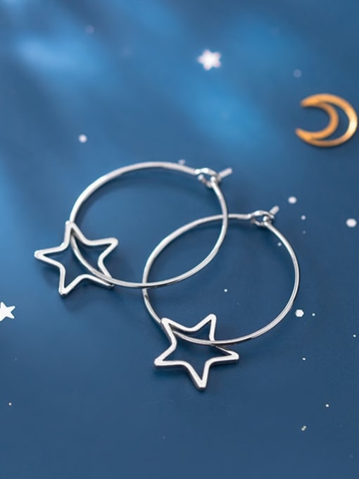 Chris 925 Sterling Silver With Star Hoop Earrings