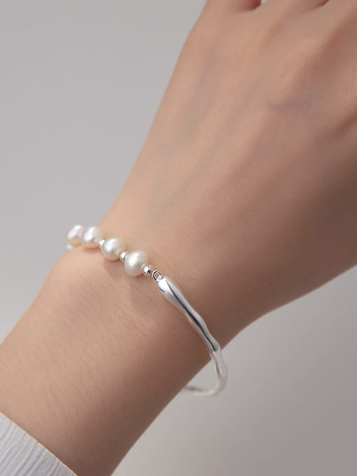 Chris 925 Sterling Silver With Artificial Pearl Bangles