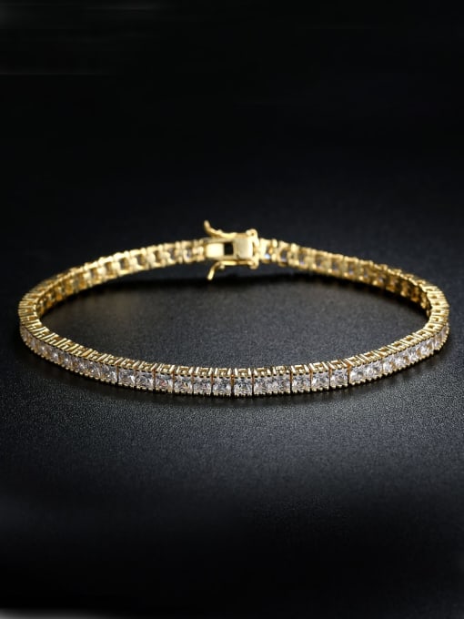 One Next AAA+Cubic Zircon 3.0mm,Square,White,Tennis bracelets ,18k-Gold plated