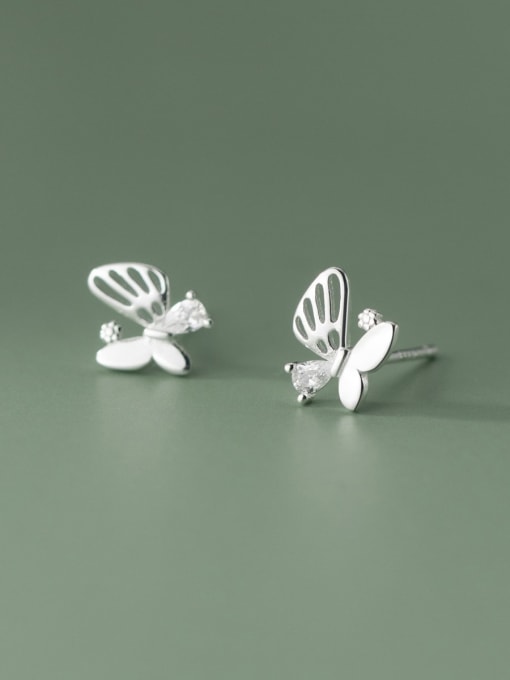 Chris 925 Sterling Silver With  Cubic Zirconia Butterfly Stud Earrings