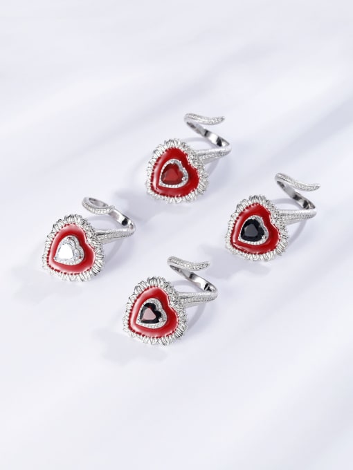 Tina 925 Sterling Silver With White Gold Plated Delicate Heart Statement Rings