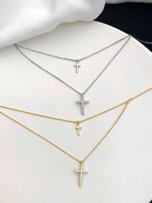 Arya 925 Sterling Silver With 18k Gold Plated Delicate Cross Multi Strand Necklaces