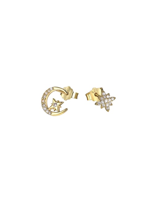 Arya 925 Sterling Silver With 18k Gold Plated Delicate Moon Stud Earrings