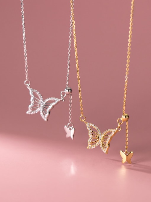 Chris 925 Sterling Silver With 18k Gold Plated Delicate Butterfly Necklaces