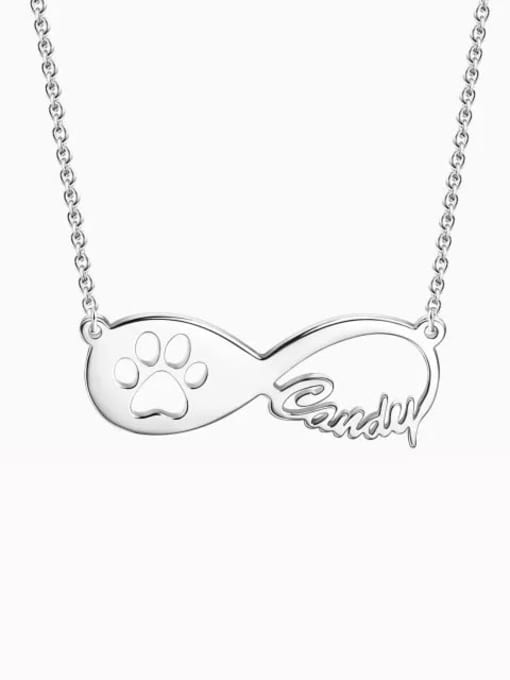 Lian Designs Customized Dog Paw Print Infinity Name Necklace Silver