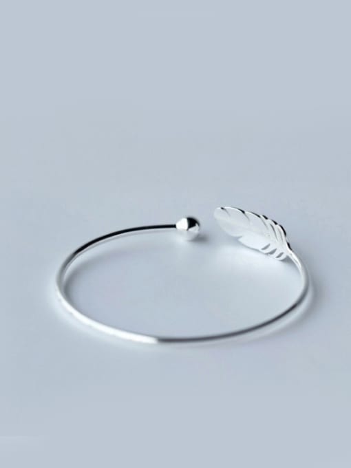 Tina S925 Silver Artistical Feather Adjustable Opening Bangle