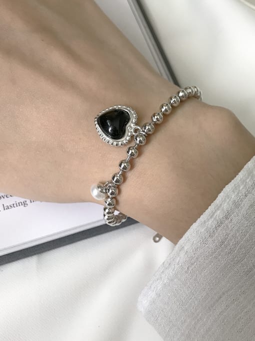 Jolie Silver Pure silver fashion Black Agate heart personality Beads Bracelet
