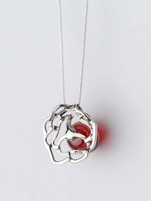 Tina All-match Red Flower Shaped Stone S925 Silver Pendant