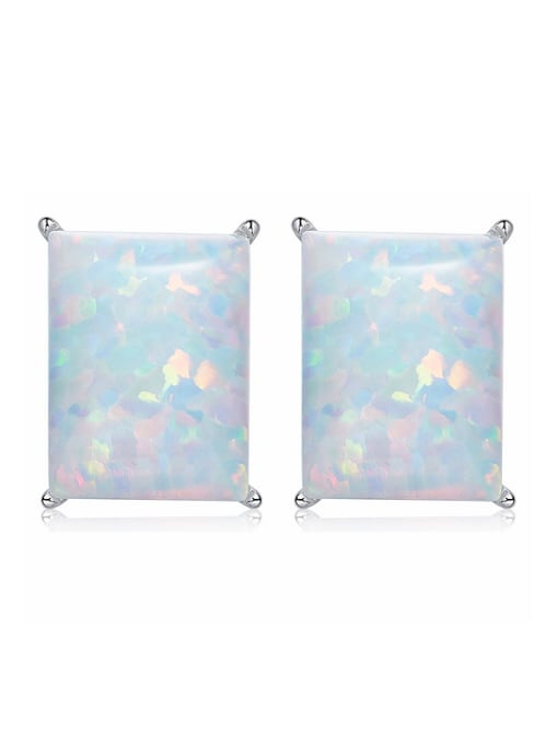 Maja Simple Rectangular Opal stone 925 Silver Stud Earrings