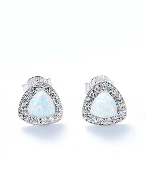 Maja Fashion Tiny Triangle Opal stone Cubic Zirconias 925 Silver Stud Earrings