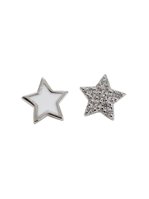 Arya Simple Little Star Tiny Zirconias Black Glue Silver Stud Earrings