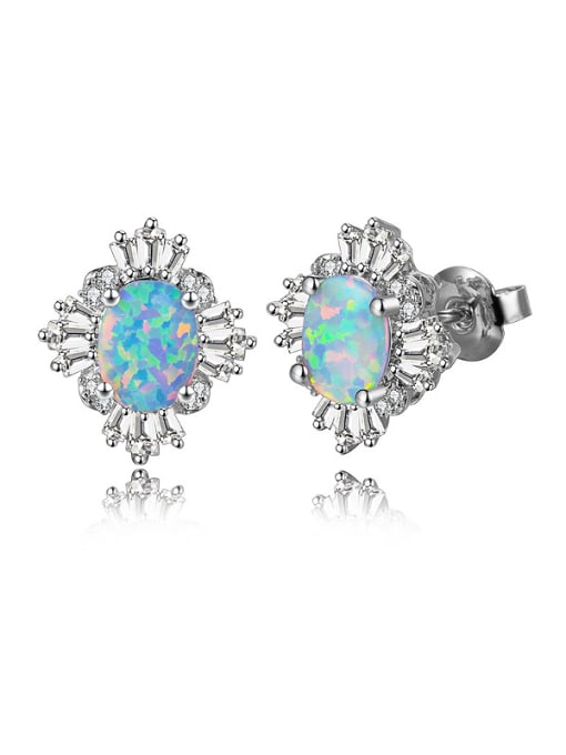 Armadani Platinum Plated Opal Stone Cluster earring