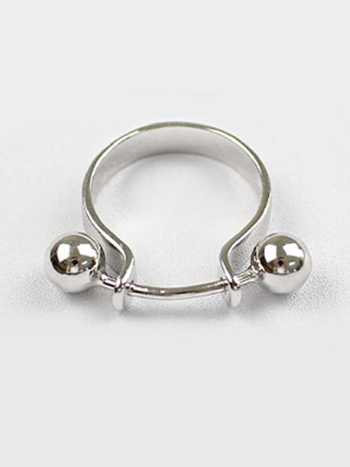 Arya Personalized U-shaped Two Smooth Beads Silver Ring