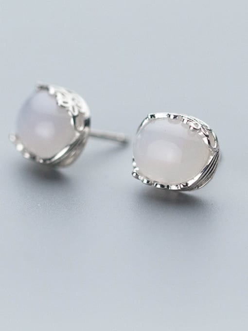 Tina Temperament Pink Round Shaped Stone S925 Silver Stud Earrings