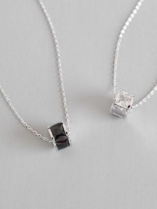 Arya Sterling Silver minimalist geometric black and white zircons short necklace