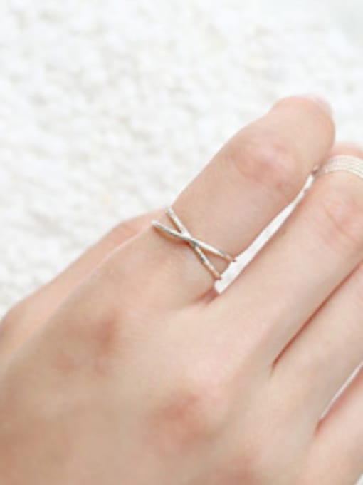 Arya Two-band X-shaped Simple Silver Smooth Opening Ring