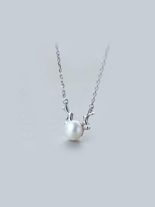 Tina S925 Silver Elk Natural Freshwater Pearl Collarbone Necklace Christmas ' Gift