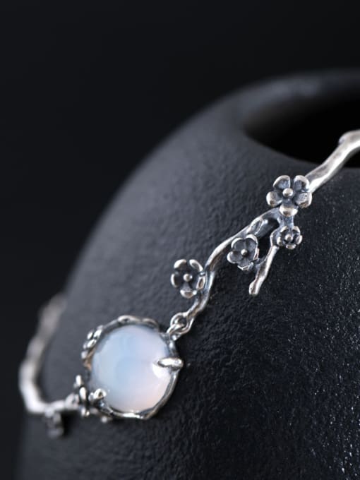 Christian Retro style White Stone Tiny Flowers 925 Silver Bracelet