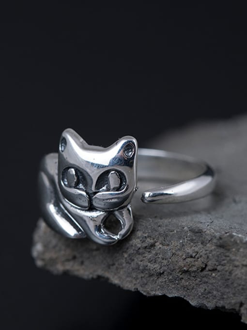 Christian S925 Silver Cute Kitten Opening Statement Ring