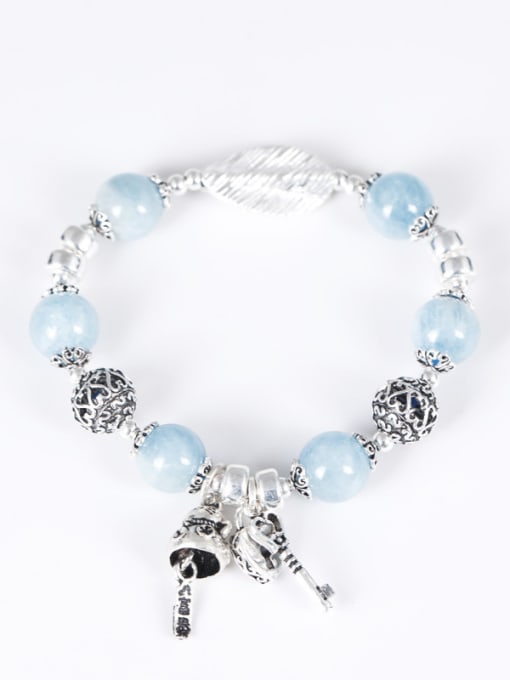 Christian Retro style Natural Blue Beads 925 Silver Bracelet