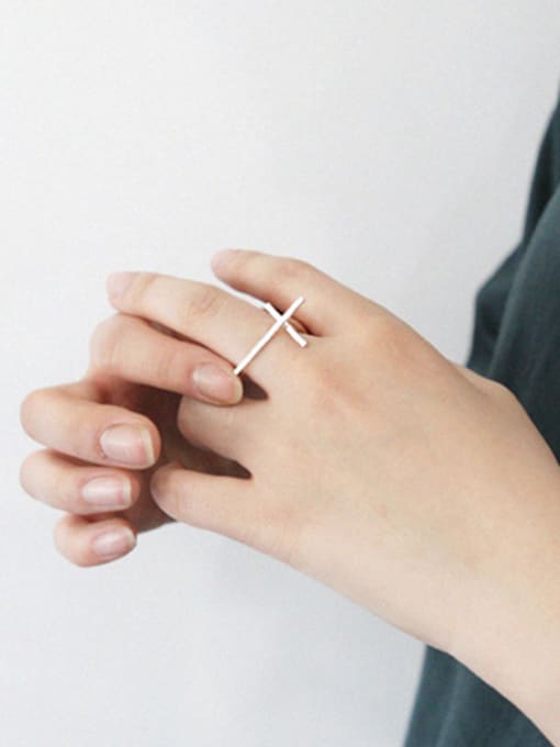 Arya Personalized Simple Cross Silver Ring