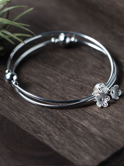 Tina All-match Two Layer Flower Shaped S925 Silver Bangle