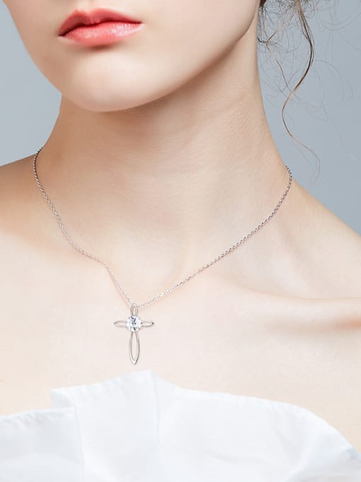 Maja Simple Hollow Cross White Swarovski Crystal Pendant 925 Silver Necklace