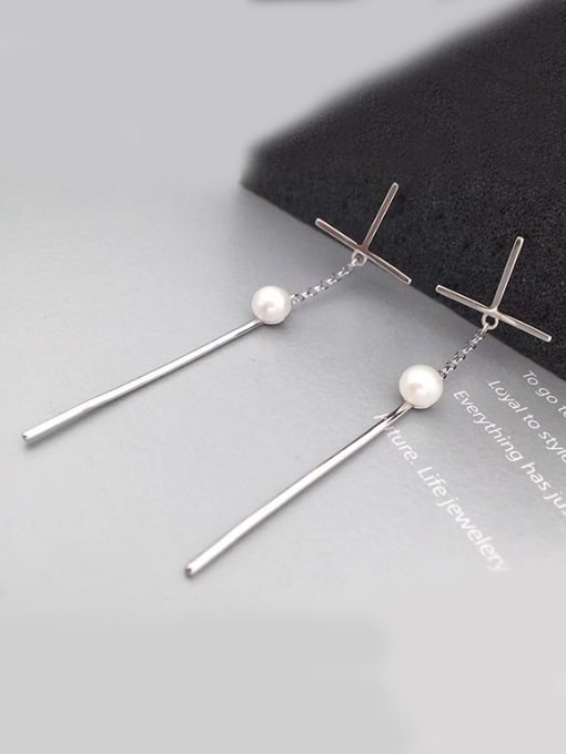 Evita Peroni Freshwater Pearl Cross Drop threader earring