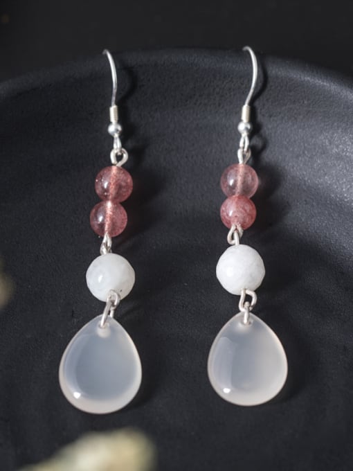 Christian Retro style Natural Jade Water Drop 925 Silver Earrings