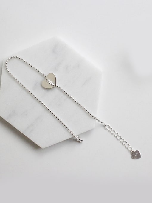 Arya Simple Smooth Heart Silver Tiny Beads Chain Bracelet