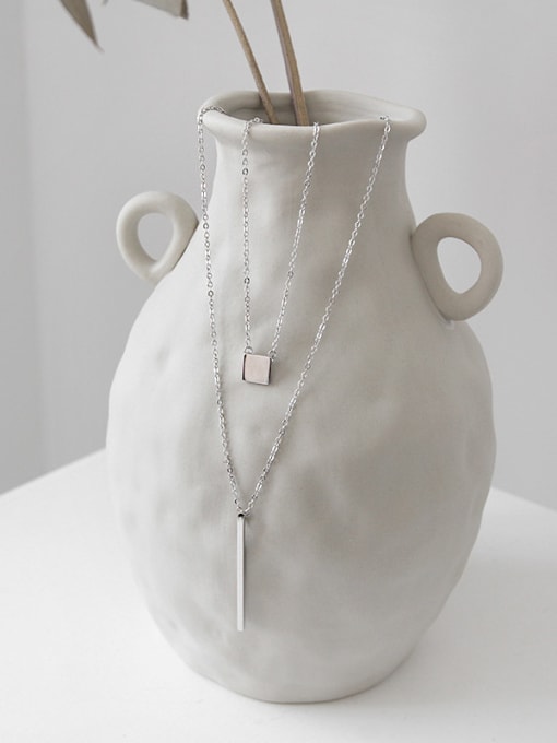 Arya Sterling Silver geometric square Long Necklace