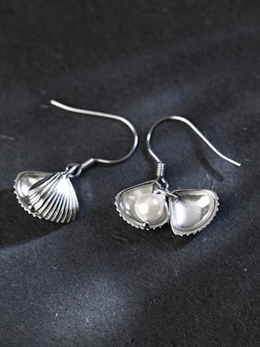 Tina Elegant Shell Shaped Artificial Pearl Silver Drop Earrings