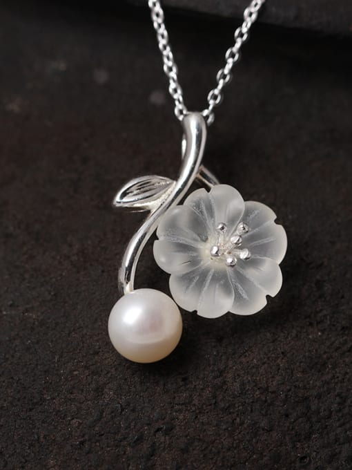 Christian S925 Silver Crystal  Flower Pendant Necklace