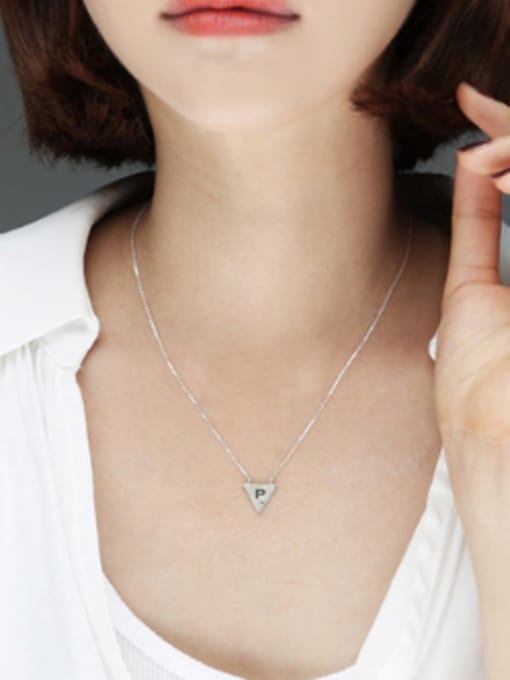 Arya Simple Triangle Letter P Pendant Silver Necklace